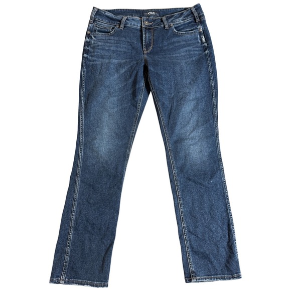 Silver Jeans Elyse Straight Dark Wash 31x30 Distressed Whiskered Casual Stretch - Picture 1 of 3